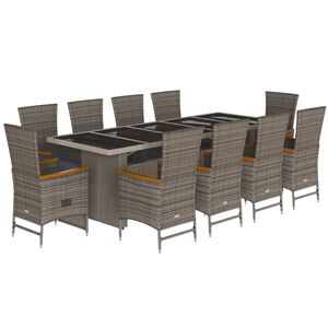 vidaXL Ensemble &agrave; manger de jardin 11pcs avec coussins gris poly rotin