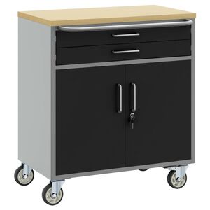 vidaXL Trolley roulant avec tiroir Noir et gris 75 x 45 x 85 cm