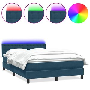 vidaXL Sommier &agrave; lattes de lit et matelas et LED bleu fonc&eacute; 140x210cm velours