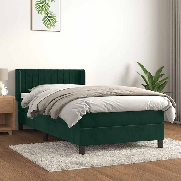 vidaXL Sommier &agrave; lattes de lit et matelas Vert fonc&eacute; 80x200 cm Velours