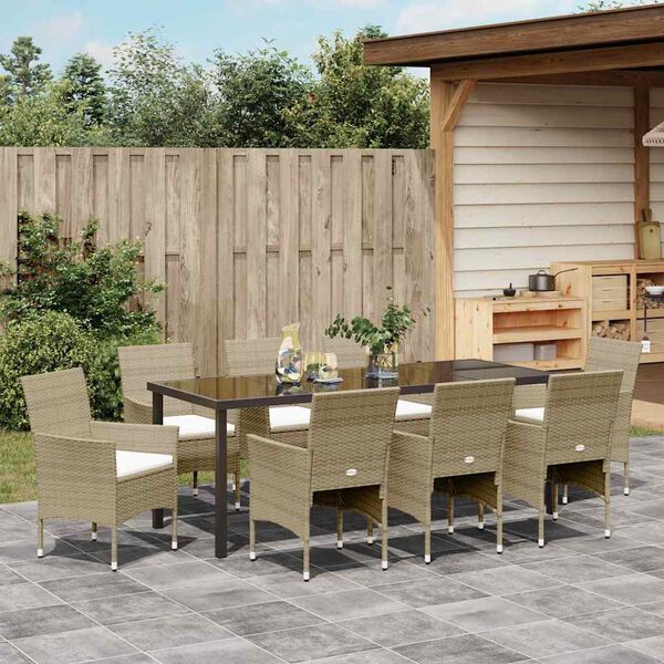 vidaXL Ensemble de salle &agrave; manger pour jardin 9 pcs Beige polyrotin