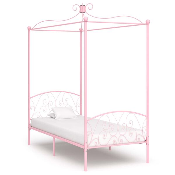 vidaXL Cadre de lit à baldaquin sans matelas rose métal 90x200 cm