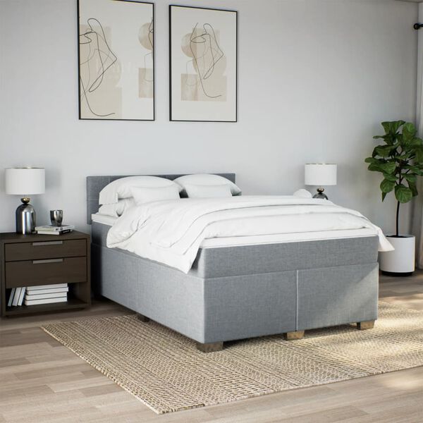 vidaXL Sommier &agrave; lattes de lit avec matelas Gris clair 160x200cm Tissu