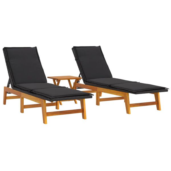 vidaXL Salon de jardin 3 pcs r&eacute;sine tress&eacute;e et bois massif d'acacia