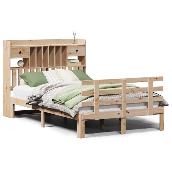 vidaXL Lit biblioth&egrave;que sans matelas 135x190 cm bois de pin massif