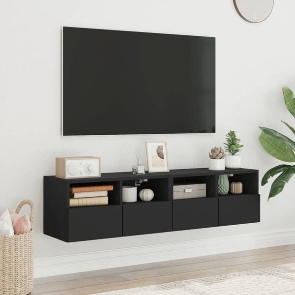 vidaXL Meubles TV muraux 2 pcs noir 60x30x30 cm bois d'ing&eacute;nierie