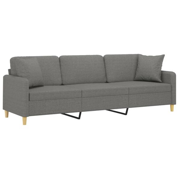 vidaXL Canap&eacute; 3 places et oreillers et coussins Gris fonc&eacute; 210cm Tissu