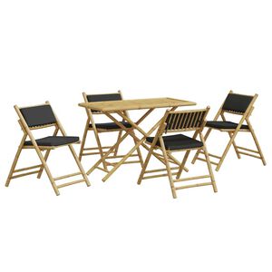vidaXL Ensemble de bistro pliante 5 pcs et coussins gris fonc&eacute; bambou