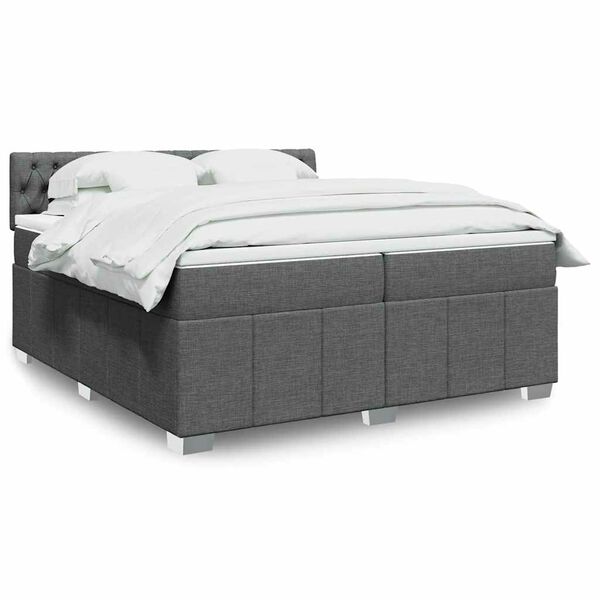 vidaXL Sommier &agrave; lattes de lit avec matelas Gris fonc&eacute; 200x200cm Tissu