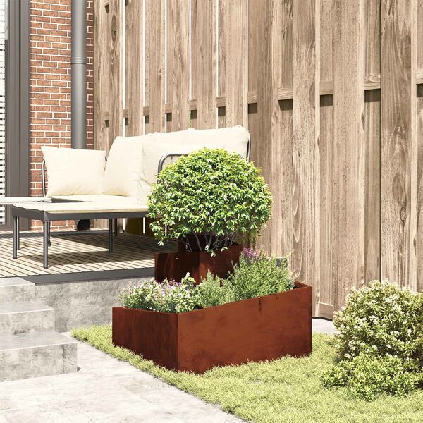 vidaXL Cache-pot de jardin Marron 60 x 60 x 50 cm Acier patin&eacute;