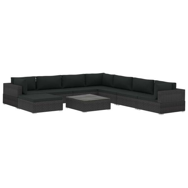vidaXL Salon de jardin 9 pcs avec coussins Résine tressée Noir