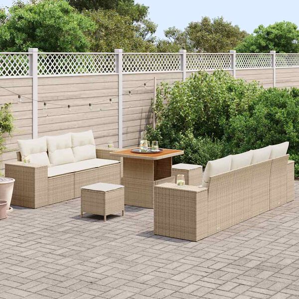 vidaXL Ensemble de canap&eacute; de jardin 10 pcs Beige et cr&egrave;me Poly Rattan