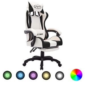 vidaXL Fauteuil de jeux vid&eacute;o avec LED RVB Noir et blanc Similicuir