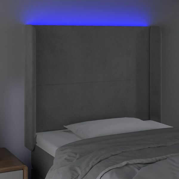 vidaXL T&ecirc;te de lit &agrave; LED Gris clair 93x16x118/128 cm Velours