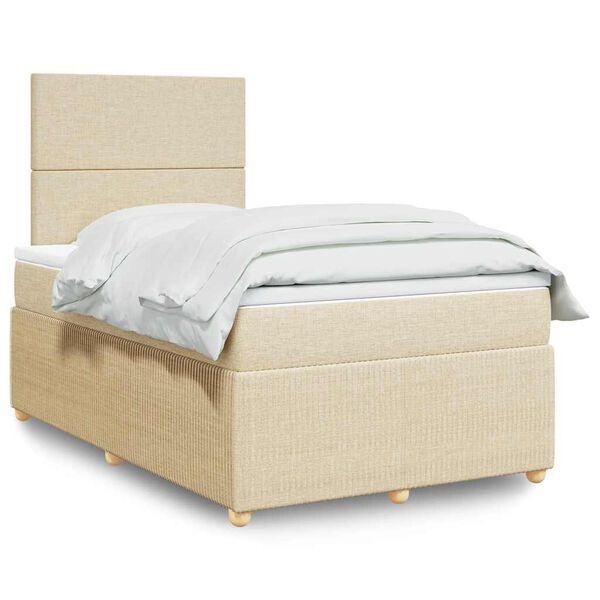 vidaXL Sommier &agrave; lattes de lit avec matelas cr&egrave;me 120x190 cm tissu