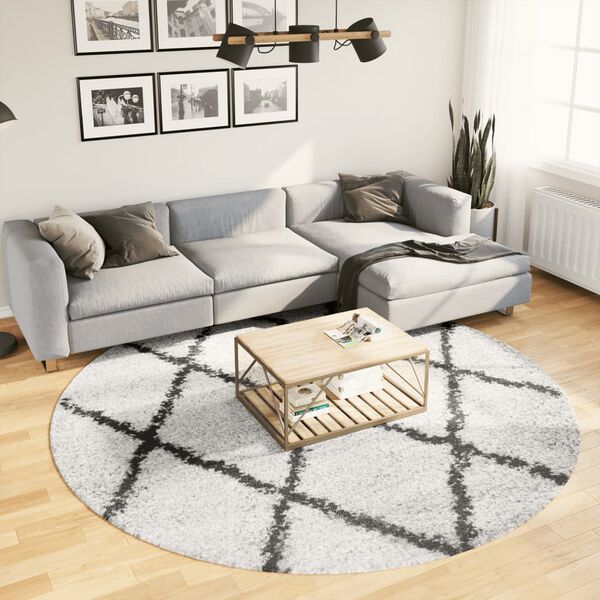 vidaXL Tapis shaggy &agrave; poils longs moderne cr&egrave;me et noir &Oslash; 240 cm