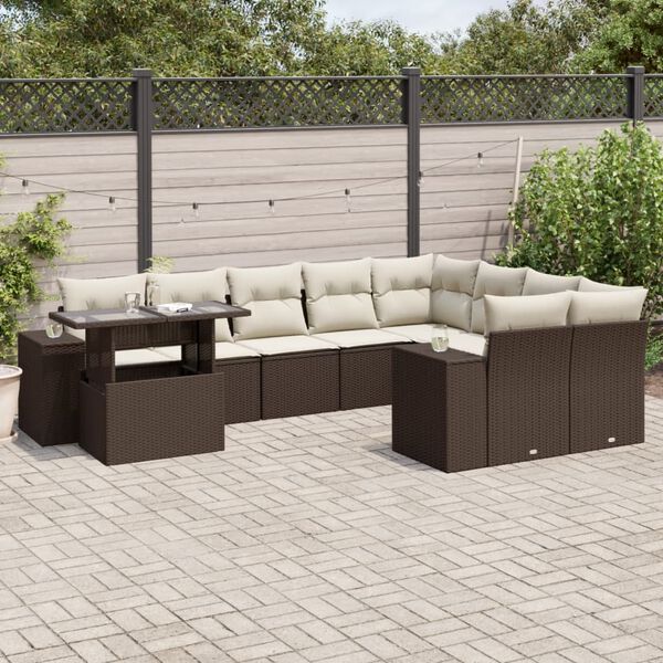 vidaXL Salon de jardin 10 pcs avec coussins marron r&eacute;sine tress&eacute;e
