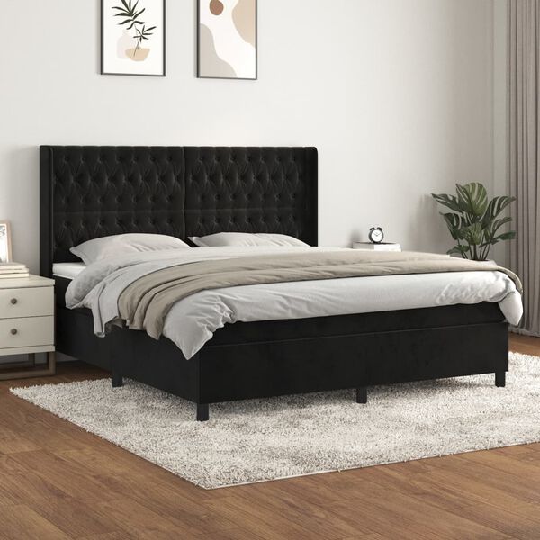 vidaXL Sommier &agrave; lattes de lit avec matelas Noir 180x200 cm Velours