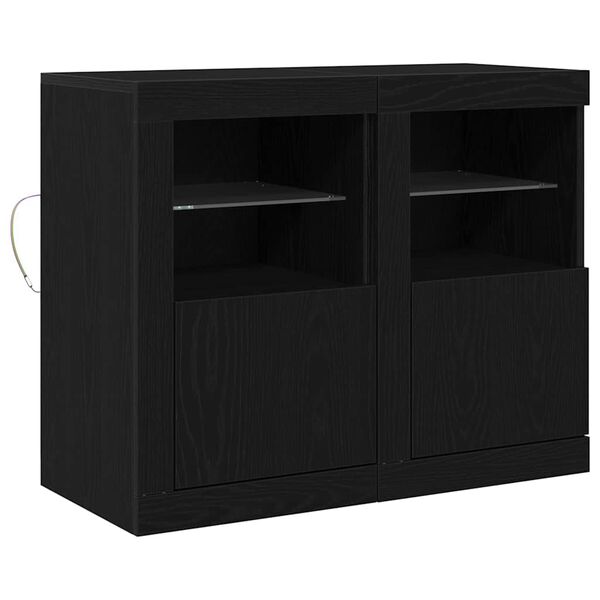 vidaXL Buffet LED 2 pcs Ch&ecirc;ne noir 41 x 37 x 67 cm Bois d'ing&eacute;nierie