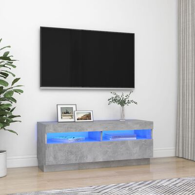 vidaXL Meuble TV avec lumières LED gris béton 100x35x40 cm