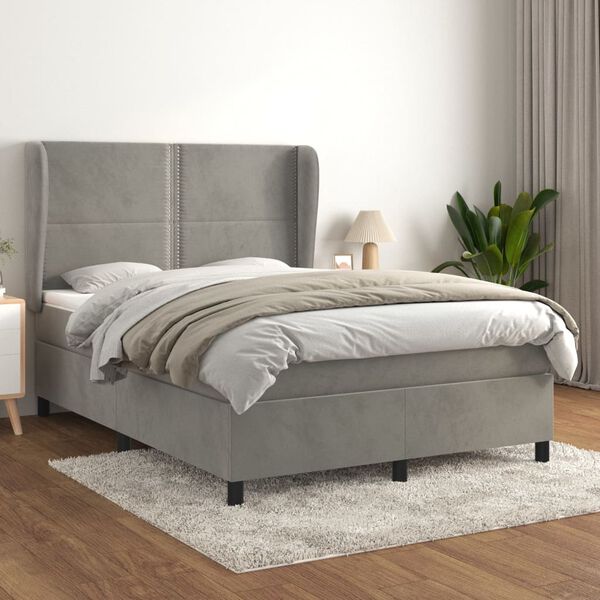 vidaXL Sommier &agrave; lattes de lit et matelas Gris clair 140x200cm Velours
