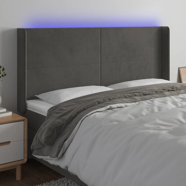 vidaXL T&ecirc;te de lit &agrave; LED Gris fonc&eacute; 183x16x118/128 cm Velours