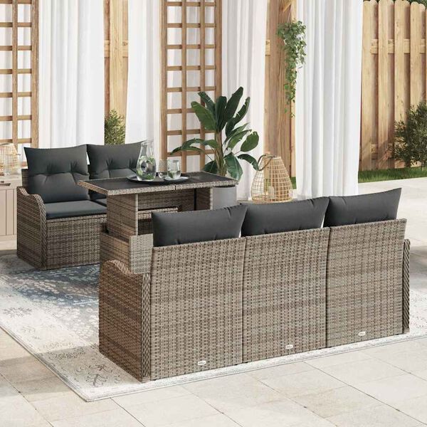 vidaXL Ensemble de canap&eacute; de jardin avec coussin 6 pcs Gris polyrotin