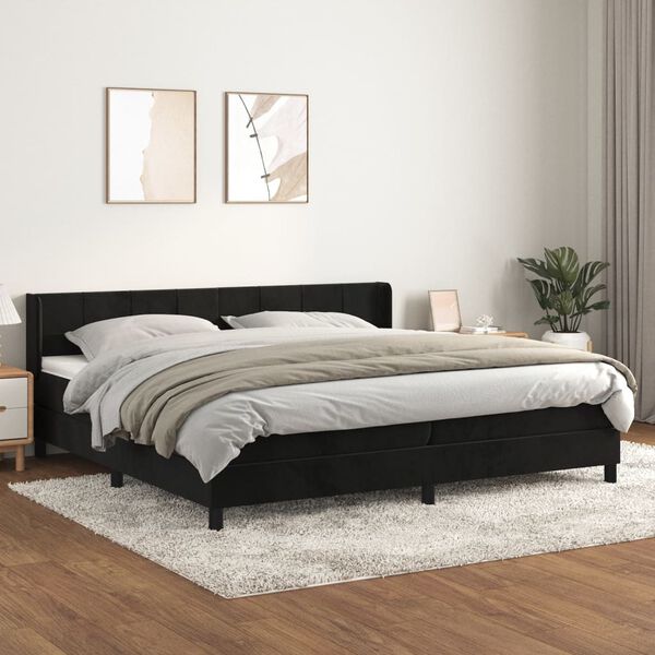 vidaXL Sommier &agrave; lattes de lit et matelas Noir 200x200 cm Velours