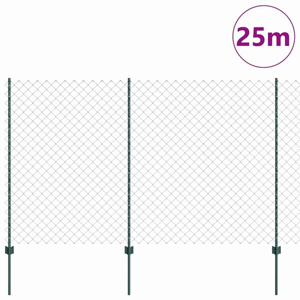 vidaXL Cl&ocirc;ture avec poteau Vert 1,5 x 25 m Acier