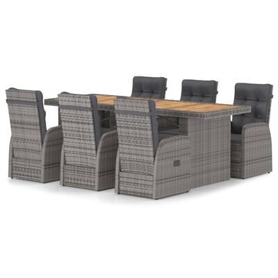 vidaXL Salon de jardin 7 pcs avec coussins Résine tressée Gris