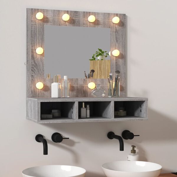 vidaXL Armoire &agrave; miroir avec LED Sonoma gris 60x31,5x62 cm