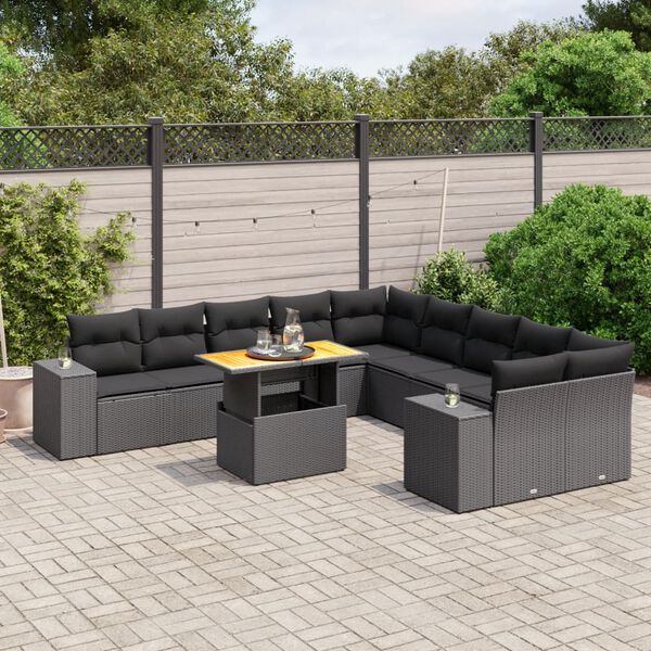 vidaXL Salon de jardin 11 pcs avec coussins noir r&eacute;sine tress&eacute;e