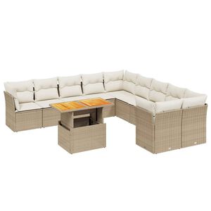 vidaXL Salon de jardin 11 pcs avec coussins beige r&eacute;sine tress&eacute;e