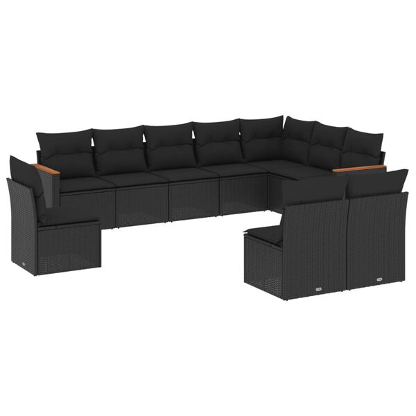 vidaXL Salon de jardin 10 pcs avec coussins noir r&eacute;sine tress&eacute;e