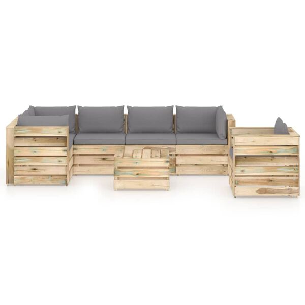 vidaXL Salon de jardin 7 pcs avec coussins Bois impr&eacute;gn&eacute; de vert
