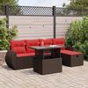 vidaXL Salon de jardin 6 pcs avec coussins marron r&eacute;sine tress&eacute;e acacia
