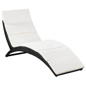 vidaXL Chaise longue pliable avec coussin R&eacute;sine tress&eacute;e Noir