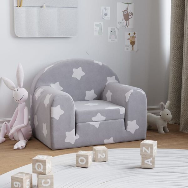 vidaXL Canap&eacute;-lit pour enfants gris clair avec &eacute;toiles peluche douce