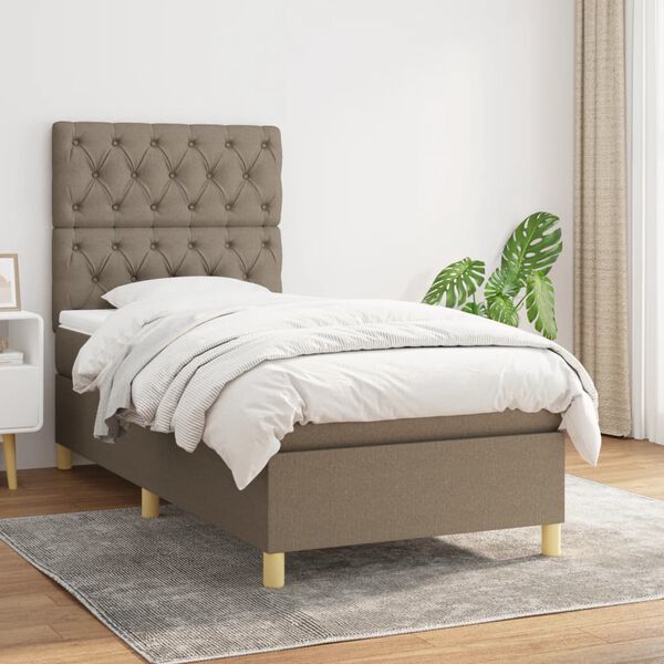 vidaXL Sommier &agrave; lattes de lit avec matelas Taupe 80x200 cm Tissu
