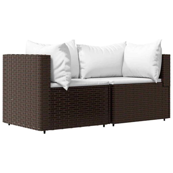 vidaXL Salon de jardin 3 pcs avec coussins marron r&eacute;sine tress&eacute;e