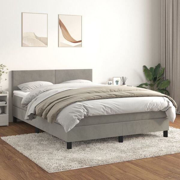 vidaXL Sommier &agrave; lattes de lit et matelas Gris clair 140x200cm Velours