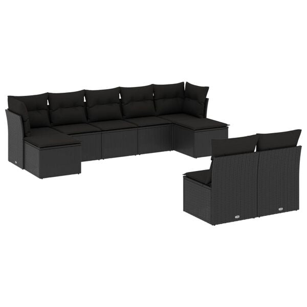 vidaXL Salon de jardin 9 pcs avec coussins noir r&eacute;sine tress&eacute;e