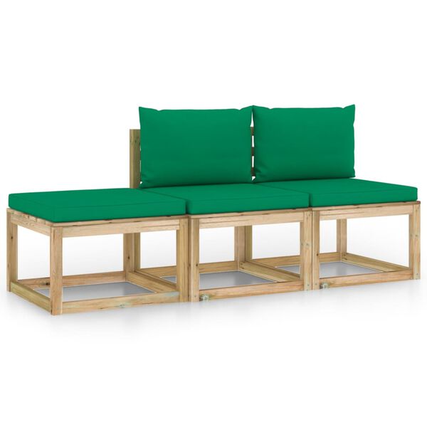 vidaXL Salon de jardin 3 pcs avec coussins vert