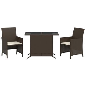 vidaXL Ensemble de bistro 3 pcs avec coussins marron r&eacute;sine tress&eacute;e