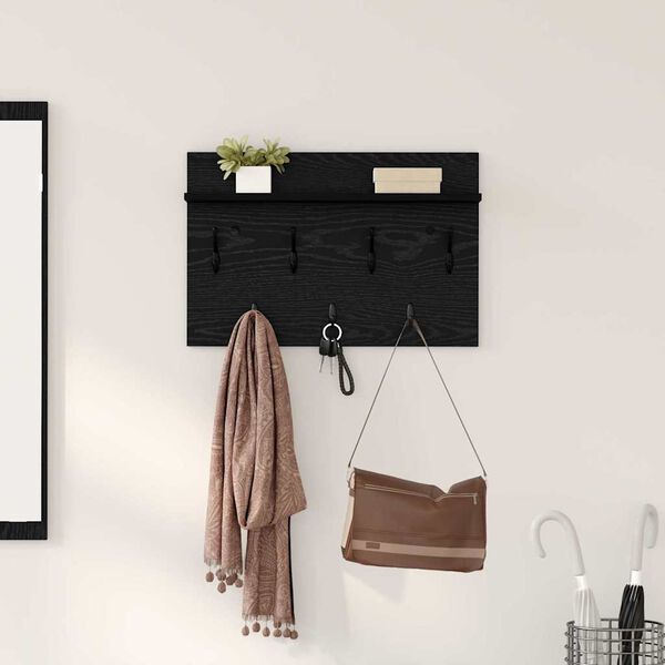 vidaXL Porte-manteau mural avec étagère Chêne noir 60 x 40 x 12 cm