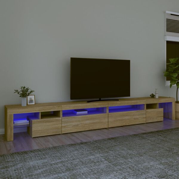 vidaXL Meuble TV avec lumi&egrave;res LED Ch&ecirc;ne sonoma 290x36,5x40 cm