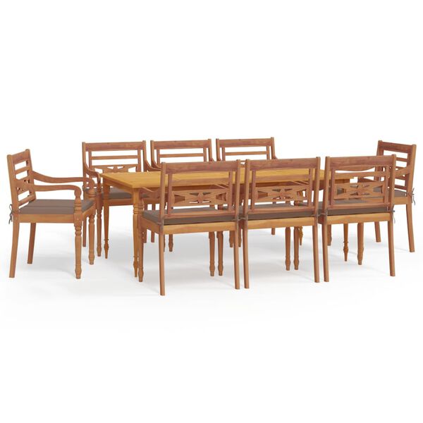 vidaXL Ensemble &agrave; manger de jardin coussins 9 pcs Bois de teck solide