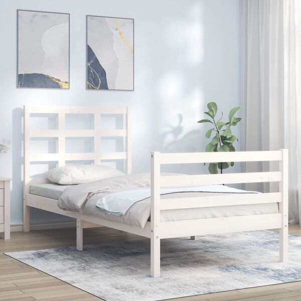 vidaXL Cadre de lit sans matelas blanc bois massif