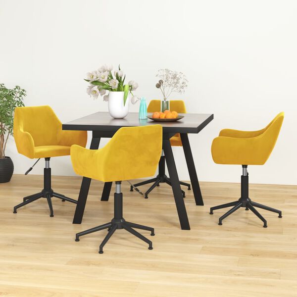 vidaXL Chaises &agrave; manger pivotantes lot de 4 jaune moutarde velours