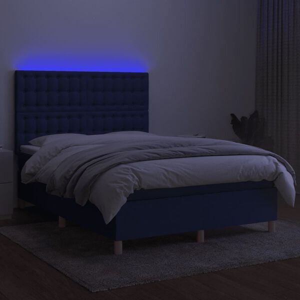 vidaXL Sommier &agrave; lattes de lit et matelas et LED Bleu 140x200 cm Tissu